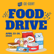 Illustrated flyer for UCR CE-CERT Food Drive from April 22-26, 2024