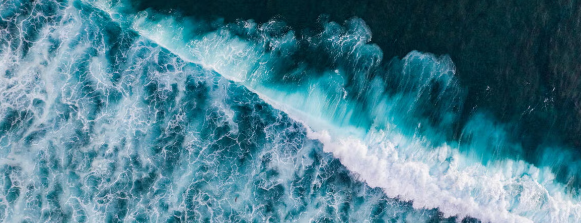 Drone photographs of salty sea water crashing on a beach (Getty Images). 