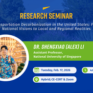 promotional flyer for research seminar hosted by CE-CERT. the speaker is dr. shengxiao li, an assistant professor at the National University of Singapore