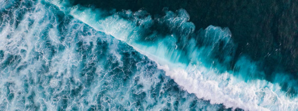 Drone photographs of salty sea water crashing on a beach (Getty Images). 