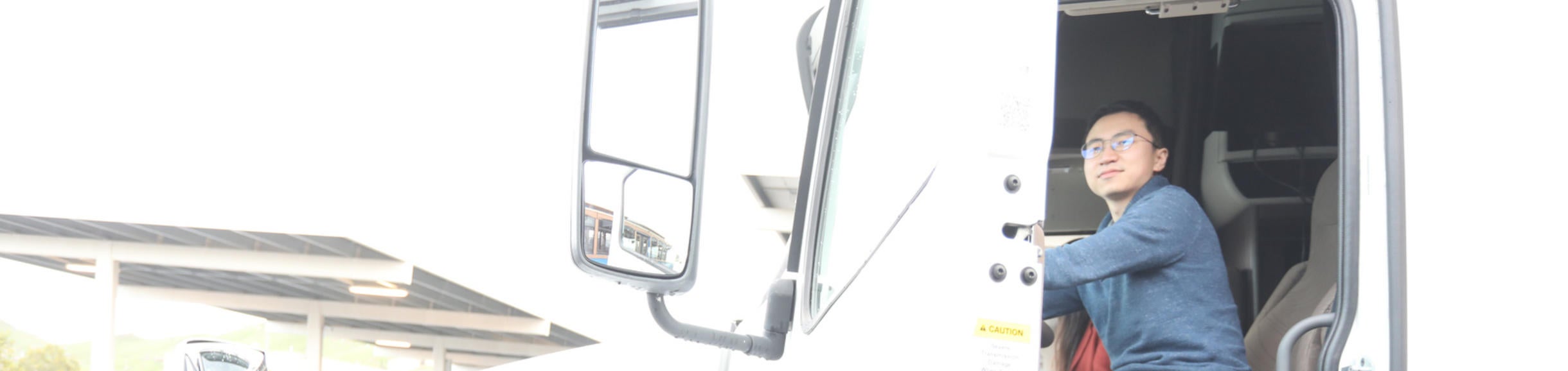 student in truck